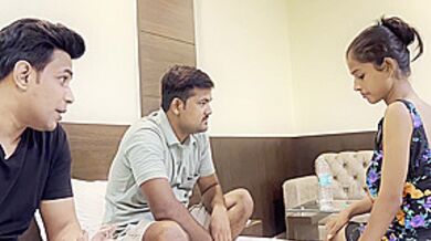 Two Friends Together Made A Waitress Girl Drink A Hotel