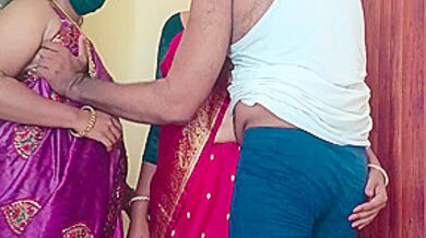 Stepsisters Enjoying Threesome Romance In Bed With Neighbour Batchelor Men