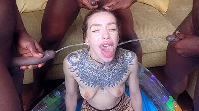 5on1 FIRST DVP & PISS WITH BLACK GUYS! Fucking slut Holy Wood