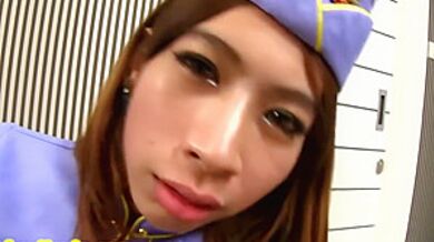 First Class Ladyboy Stewardess With Her Toy