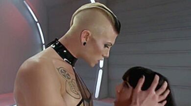 Shemale And Busty Babe Dominate Man