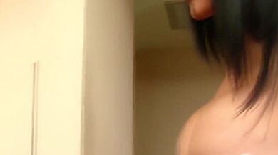 Dark-haired Ladyboy In A Sexy Nightie Jerks Off