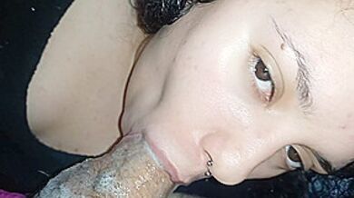 Close Up Horny Naughty Face Sucking Cock While Looking At The Camera