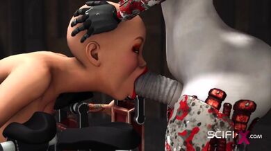 Una calda giovane bomba calva viene scopata da un cyborg del sesso nel dungeon