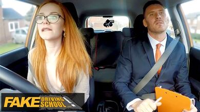 Cute rossa ELLA HUGHES viene CREAMPIED by Examiner - Fake Driving School
