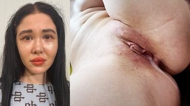 Curvy cute brunette teen trapanato in profondità in tutti i suoi buchi fino a un enorme creampie sul divano