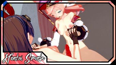 Yanfei rides Amber's strapon cock - Genshin Impact Lesbian Hentai