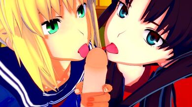 Fate/Stay Night: Scopare Rin e Saber allo stesso tempo (3D Hentai Uncensored)