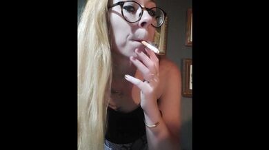 SFW Happy Smoking Fetish Girl in Glasses