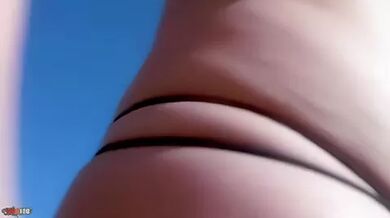 Pretty petite blonde with big boobs Calia B removing clothes by the sea - MMM100