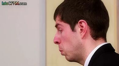 Sexy CFNM babes jerking off colleague