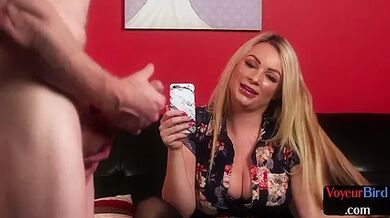 Blonde lingerie voyeur giving JOI to guy