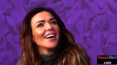 Stunning voyeur watching guy jerking