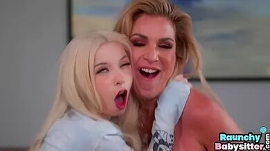 Petite blonde babysitter nailed in 3some