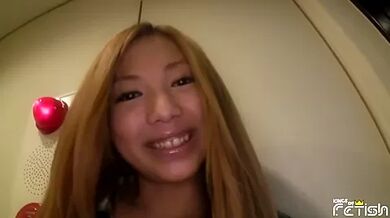 Blonde Japanese Babe Squirts And Blows A Guy With Big Cock In A Common Place