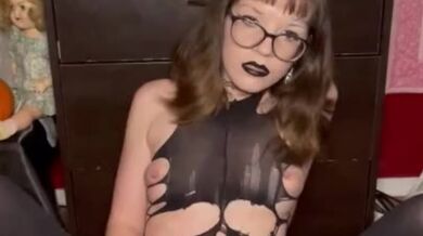 Freaky goth girl teasing herself with a knife tearing clothes off fansly: daddieslittleslxt