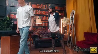 SHAME4K. Kinky cowgirl didn't expect to meet her student while masturbating