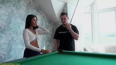 Her First Rough Anal On The Pool Table