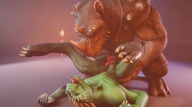 Rettile Scalie (Corbac) viene munto da Big Dick Rhino (sesso gay) | Fauna selvatica Peloso