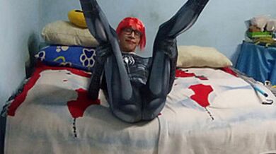 Joselynne Crossdresser In Tight Cosplay Web In Tall Heels One