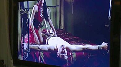 Shemale In Latex Fucks Bound Man