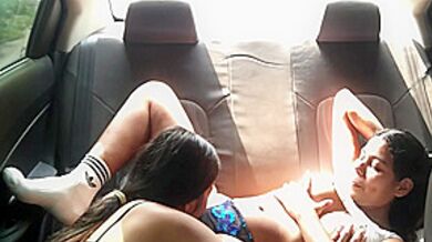 Lesbians Make Video In My Car